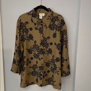Coldwater Creek Tan and Black Floral Top